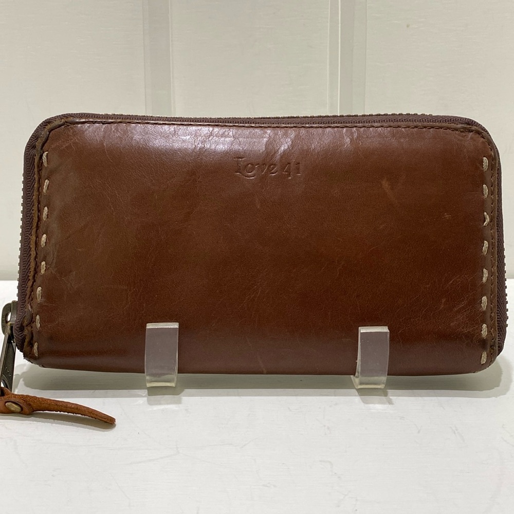 LOVE41 Large Brown Leather Continental Wallet